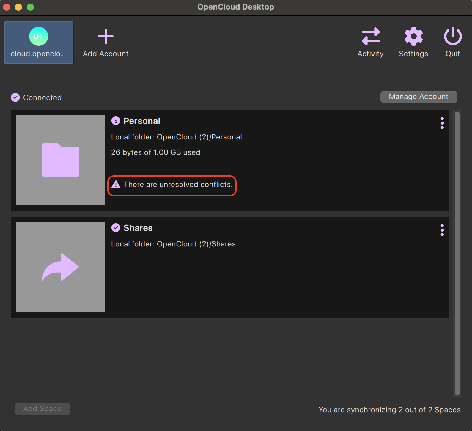 Notification about file conflicts in the Desktop Client