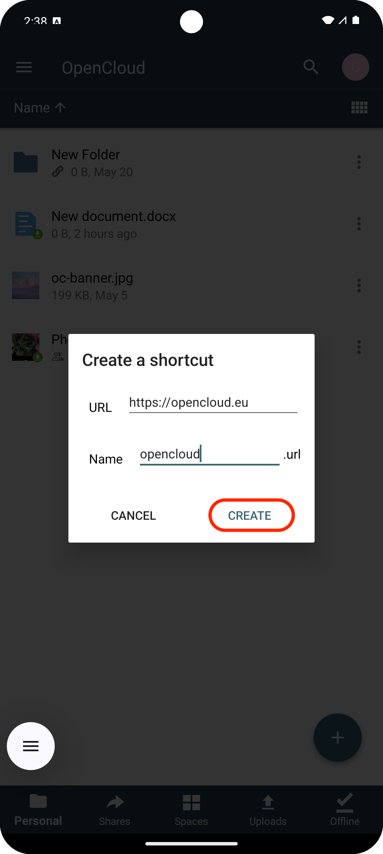 Create button