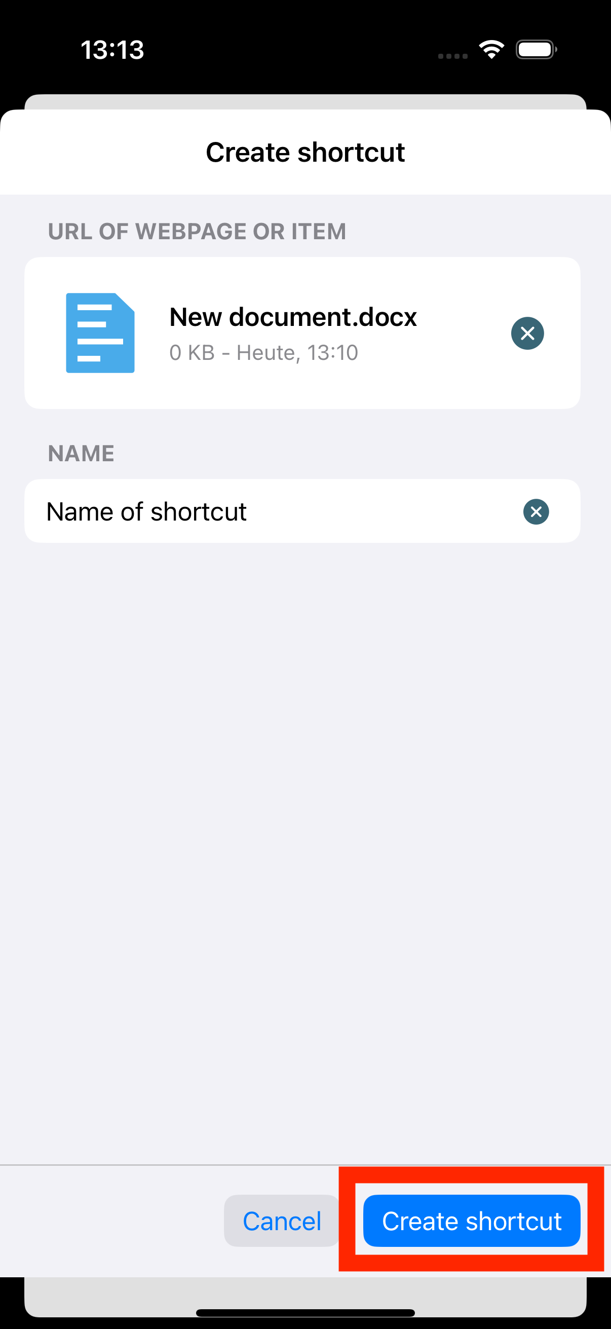 Create shortcut
