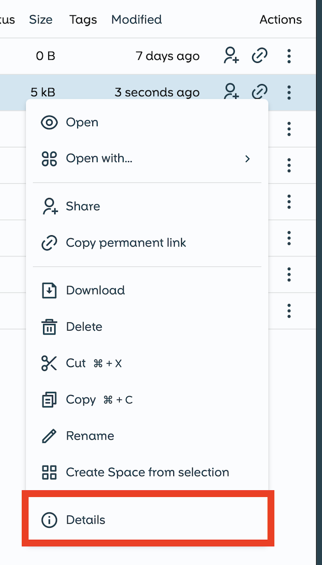 Context menu details