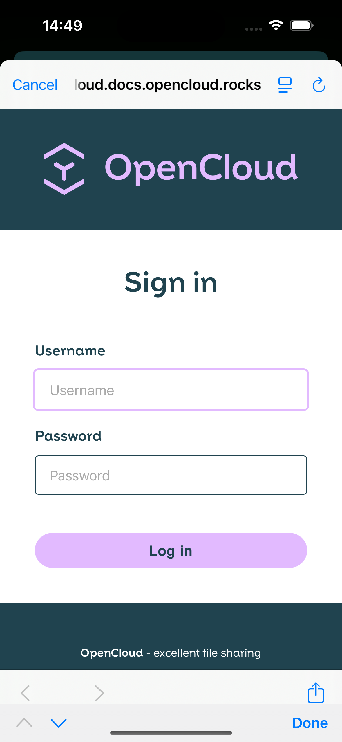 Enter Opencloud credentials