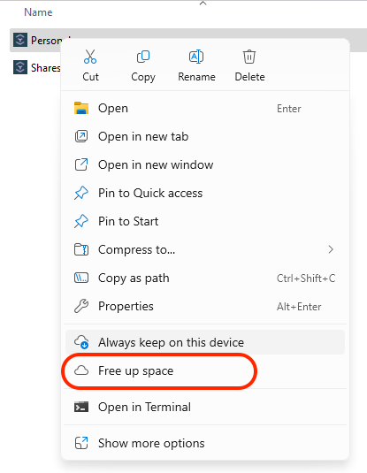 select free up space