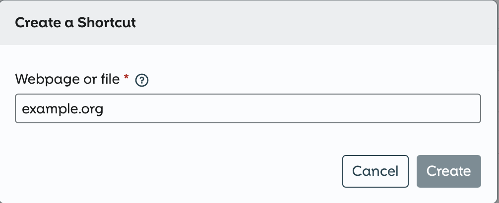 Enter link or file in popup window