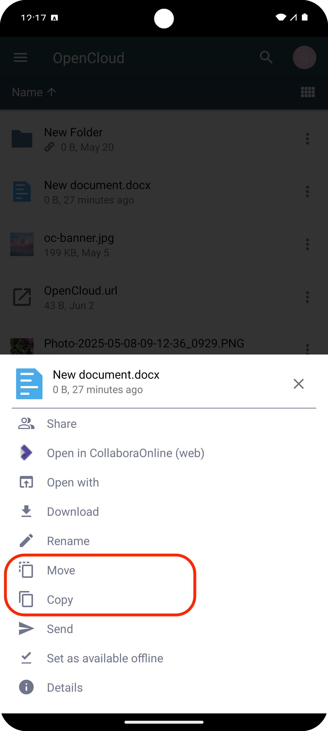 Select move or copy