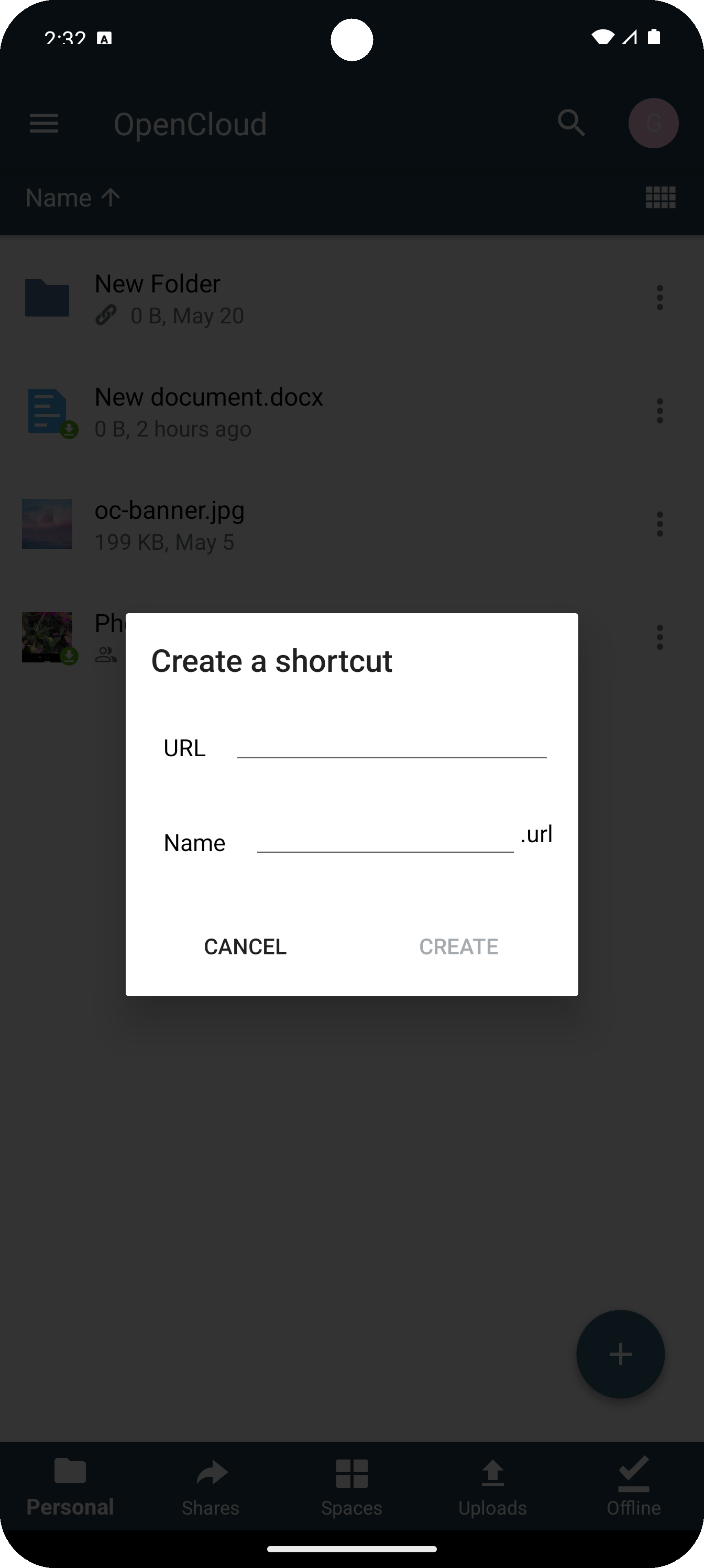 Shortcut menue