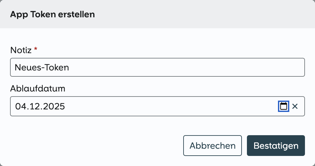 Namen eingeben und Ablaufdatum wählen