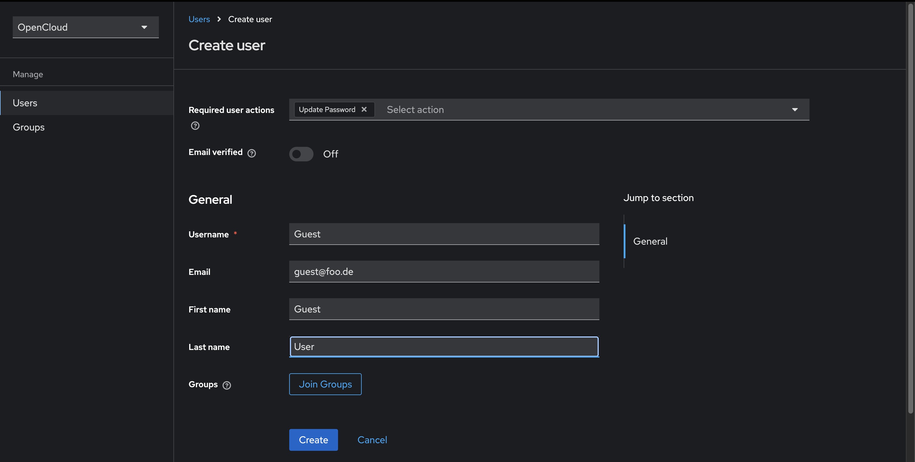 Fill out user information