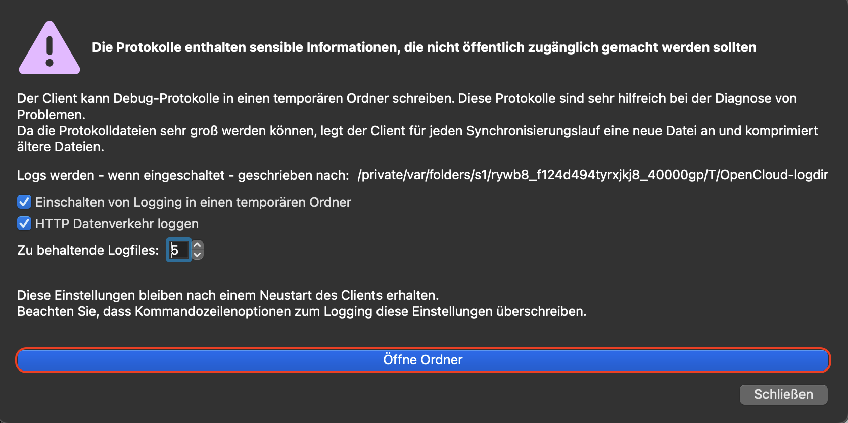open logfile folder