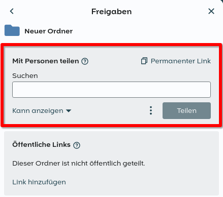 Interne Freigabe auswählen