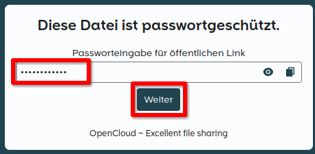 Passwort eingeben und Weiter klicken