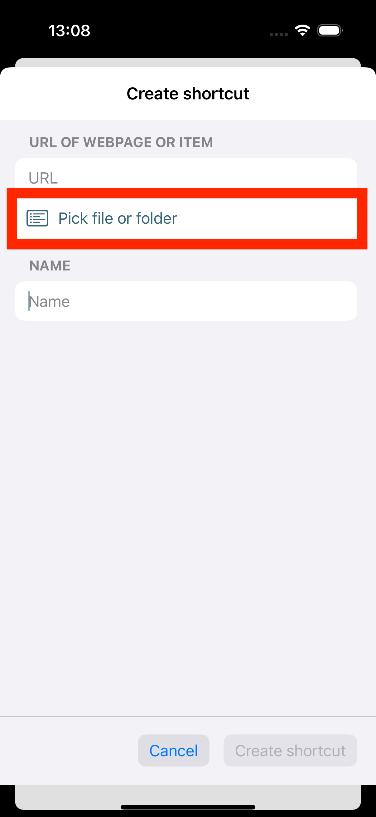 Datei oder Ordner auswählen Option